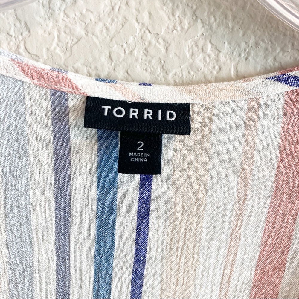 Torrid Blue Multi Stripe Gauze Button Front Blouse - image 5